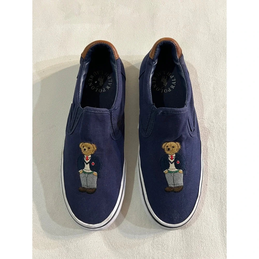 Polo Ralph Lauren Thompson III Navy Canvas Polo Bear Slip On Sneakers 8.5D